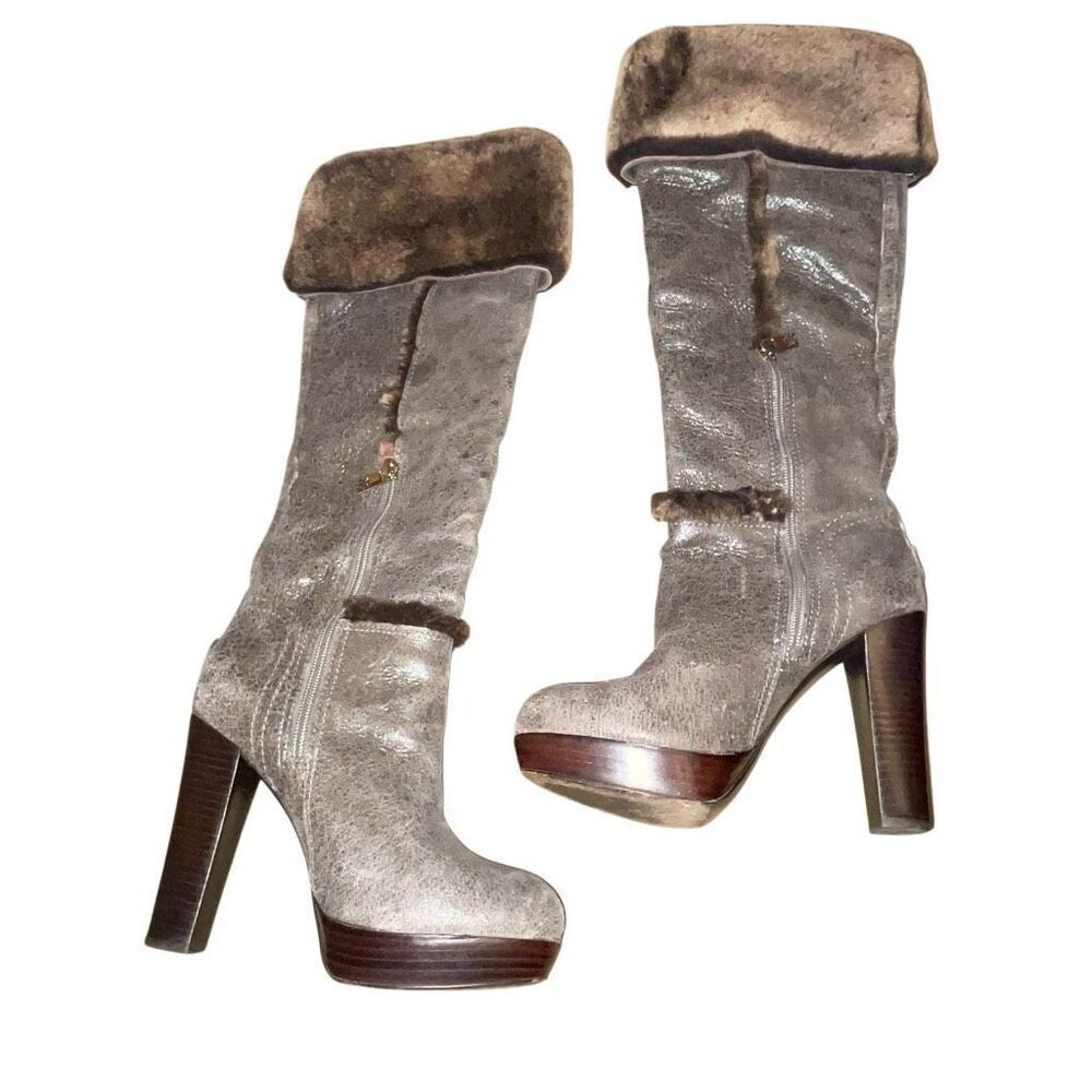 Tory Burch Shearling Tall Heeled Boot Size 7 - Picture 2 of 16